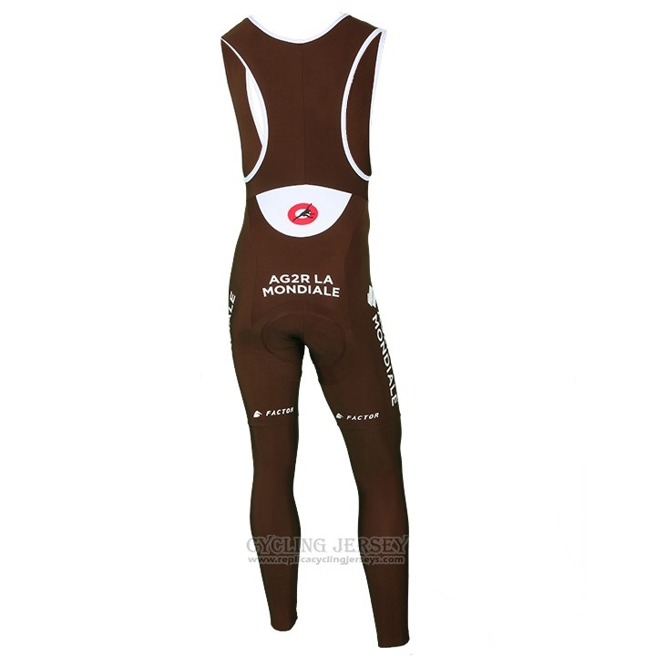 2018 Cycling Jersey Ag2r La Mondiale Marron Long Sleeve and Bib Tight